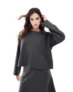 Топ с длинными рукавами серого цвета в тонкую полоску, коорд. Object