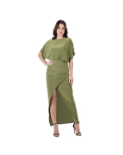 Женское платье макси с длинными рукавами и V-образным вырезом с разрезом по бокам, цвет Avocado 24seven comfort apparel