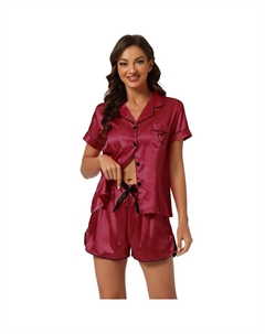Женские пижамы с короткими рукавами, топ на пуговицах и шорты, атласные комплекты, цвет Red Heart Cheibear