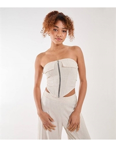 Розовый корсетный топ льняного цвета с ванильным камнем, светло-серый Pink vanilla