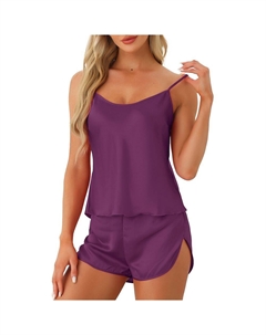 Женские пижамные комплекты из шелковистого атласа, шорты на бретелях, комплекты одежды для сна, 2 предмета, цвет Deep Purple Cheibear