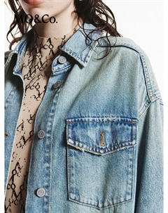 Потертая хлопковая рубашка унисекс, синий Moco