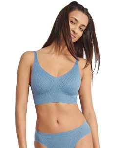 Бюстье "ZERO Feel Bliss Bralette", бесшовное, с кружевным эффектом, цвет Azura Blue Sloggi