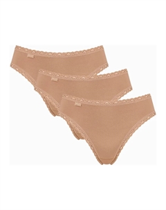 Трусы на талии "24/7 Cotton Lace Tai C3P" (3 шт. в упаковке), тонкие кружевные манжеты, плоские швы, бежевый Sloggi