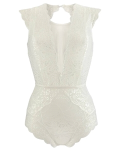 Боди, выполненное из прозрачного кружева и сетчатых вставок, сексуальное нижнее белье, кремовый Lascana