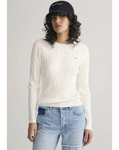 Джантовый вязаный свитер "STRETCH COTTON CABLE C-NECK" с вышитым логотипом на груди, цвет Eggshell Gant