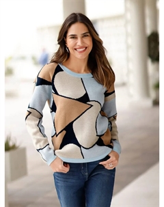 Жаккардовый свитер "Пуловер", цвет Camel-Hellblau-Gemustert Classic basics