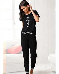 Пижама (2 шт.), с полосатыми манжетами в рубчик, черный S.oliver