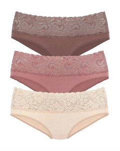 Трусики (3 шт.) из эластичного хлопка с цветочным кружевом, цвет Rose, Beere, Mahagoni Vivance
