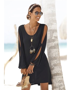 Длинная рубашка, с разрезами на рукавах, платье-рубашка, пляжное платье, черный Lascana