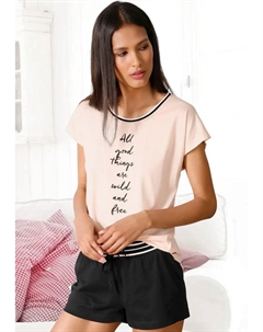 Пижама (2 шт.), с полосатыми манжетами и надписью, черный S.oliver