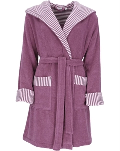 Халат женский "День" (1 шт., с поясом), с капюшоном, полосатыми акцентами и вышивкой логотипа, короткий, цвет Blackberry Esprit