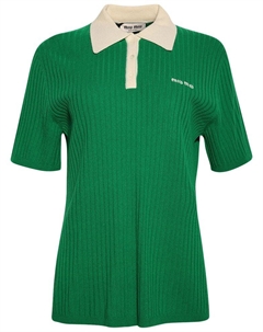 Поло Ribbed Cashmere Polo Shirt 'Lawn Green/Natural', зеленый Miu miu