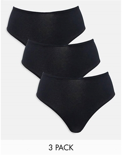 3 пары хлопковых бразильских трусов с высокой талией черного цвета Asos design