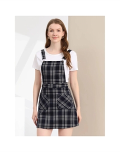 Женский костюм на Хэллоуин, рождественский комбинезон в клетку с регулируемым ремешком и подтяжками, платье, черный/белый Allegra k