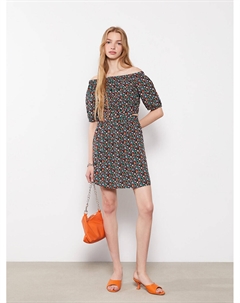 Женское вискозное платье с вырезом лодочкой и короткими рукавами Xside