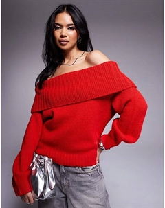 Джемпер с открытыми плечами Bardot красного цвета Asos design