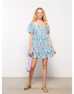 Хлопковое женское платье с квадратным вырезом и короткими рукавами Xside