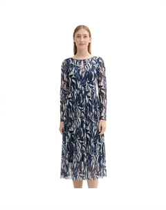 Платье Printed Mesh midi, синий Tom tailor