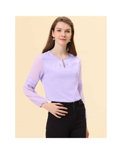 Женские рабочие топы, шифоновая рубашка, полупрозрачная элегантная блузка с вырезом под замочную скважину, светло-синий Allegra k