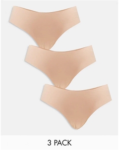 3 пары невидимых бразильских трусов бежевого цвета с кружевом Asos design