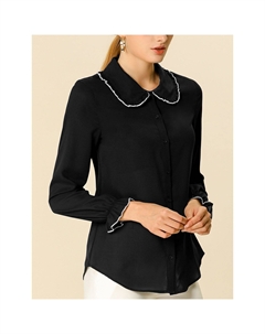 Женские рабочие рубашки на пуговицах с воротником Питера Пэна и рюшами, светло-синий Allegra k