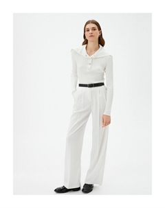 Трикотаж Свитер с широким воротником на кнопках в рубчик, экрю Koton