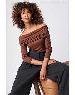 Топ с длинными рукавами и ребристым вырезом, коричневый Next