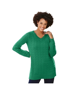 Женщина в женском свитере-пуловере с v-образным вырезом и V-образным вырезом больших размеров, цвет Emerald Woman within
