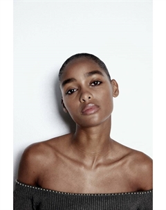 Рубашка с открытыми плечами и жемчужной отделкой, серый H&m