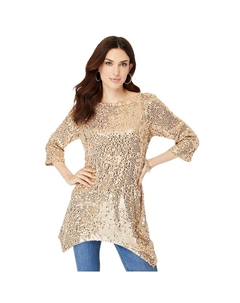 Женская туника больших размеров с платком и пайетками, цвет Sparkling Champagne Roaman's