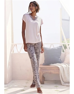 Пижама (комплект, 2 шт.), с узорными деталями, розовый Lascana