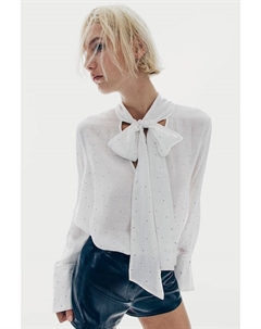 Блузка украшенная стразами с завязывающимся воротником, белый H&m