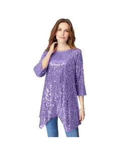Женская туника больших размеров с платком и пайетками, цвет Vintage Lavender Roaman's