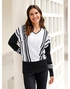 Свитер с V-образным вырезом "Пуловер", цвет Weiß-Schwarz-Gestreift Classic basics