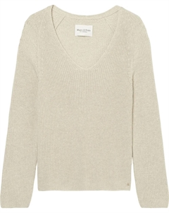 Вязаный свитер с декоративным узором на рукавах и V-образным вырезом, бежевый Marc o'polo