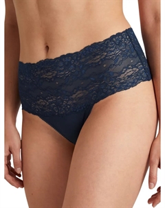 Трусы с высокой талией "Sensual Secrets", широкий пояс из прозрачного кружева, 14 см, синий Calida