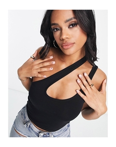 Черный асимметричный укороченный топ с бретелями и вырезами DESIGN Asos