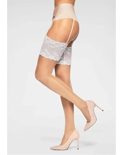 Чулки на подтяжках, с эластичным кружевом, кремовый Lascana