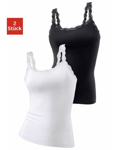 Майка (2 шт. в упаковке, 2 шт. в упаковке), с внутренним бюстье, верх на тонких бретелях, нижняя рубашка, белый Lascana