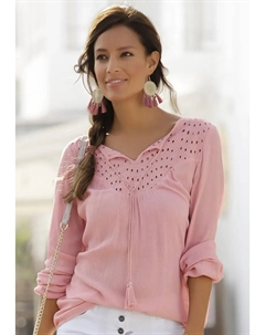 Блузка из крепа, с вышивкой люверсов, женская блузка, свободного кроя, лиловый Lascana