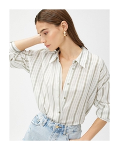 Рубашка из поплина оверсайз с длинным рукавом, хаки Koton