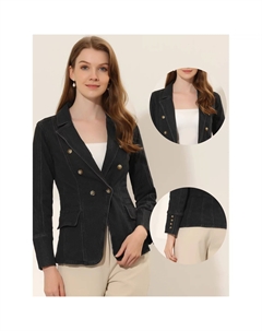 Женская джинсовая куртка с длинными рукавами и пуговицами с зубчатыми лацканами и карманами, темно-синий Allegra k