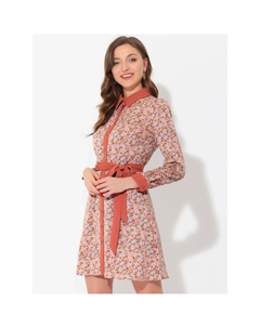 Женские платья-рубашки с контрастным воротником и пуговицами спереди, винтажные цветочные платья с длинными рукавами, розовый Allegra k