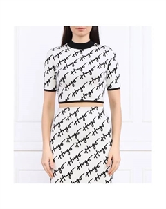 Укороченный свитер из слокетты с добавлением шерсти, белый Hugo