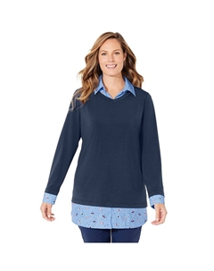 Женская туника больших размеров с воротником-стойкой Duet, темно-синий Catherine's