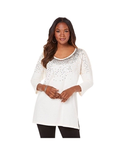 Женская украшенная туника больших размеров Roaman с рукавами три четверти, цвет Ivory Multi Sequin Roaman's