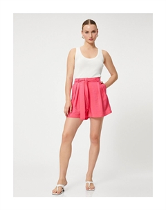 Мини-шорты из смеси вискозы с карманами и поясом на талии, розовый Koton