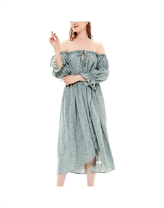 Женское повседневное платье эпохи Возрождения в стиле бохо с длинными рукавами и открытыми плечами, синий Anna-kaci