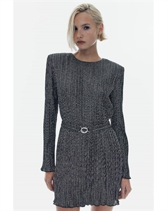 Плиссированное платье с подплечниками, черный H&m